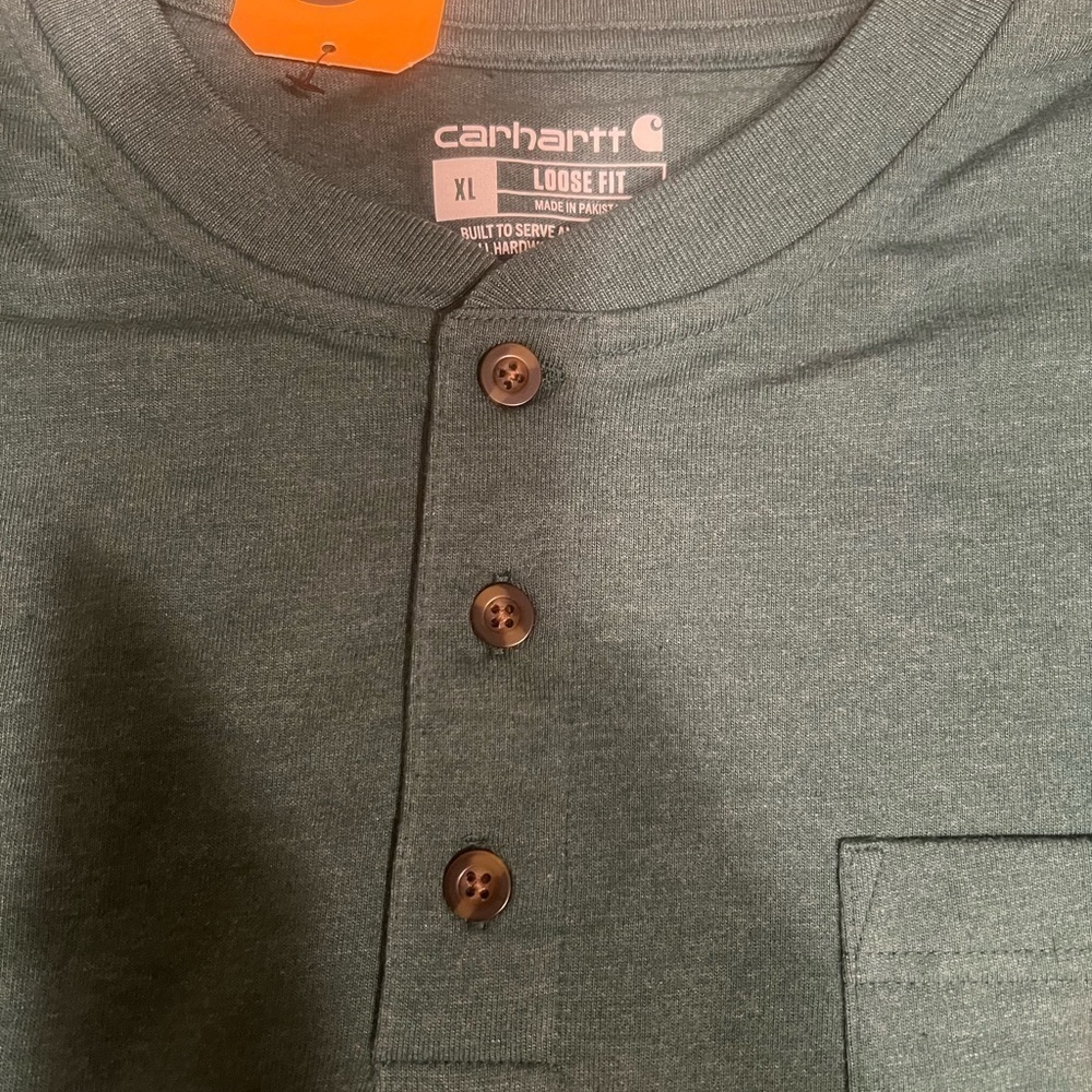 NWT Carhartt Long Sleeve Mens Xl Green Loose Fit 1/4 Button Up Henley (C4) - Picture 4 of 5
